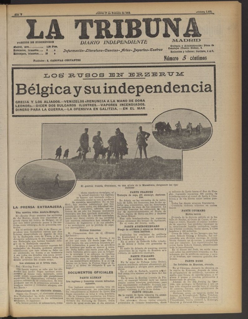Miniatura de La Tribuna: diario independiente del 17 de febrero de 1916