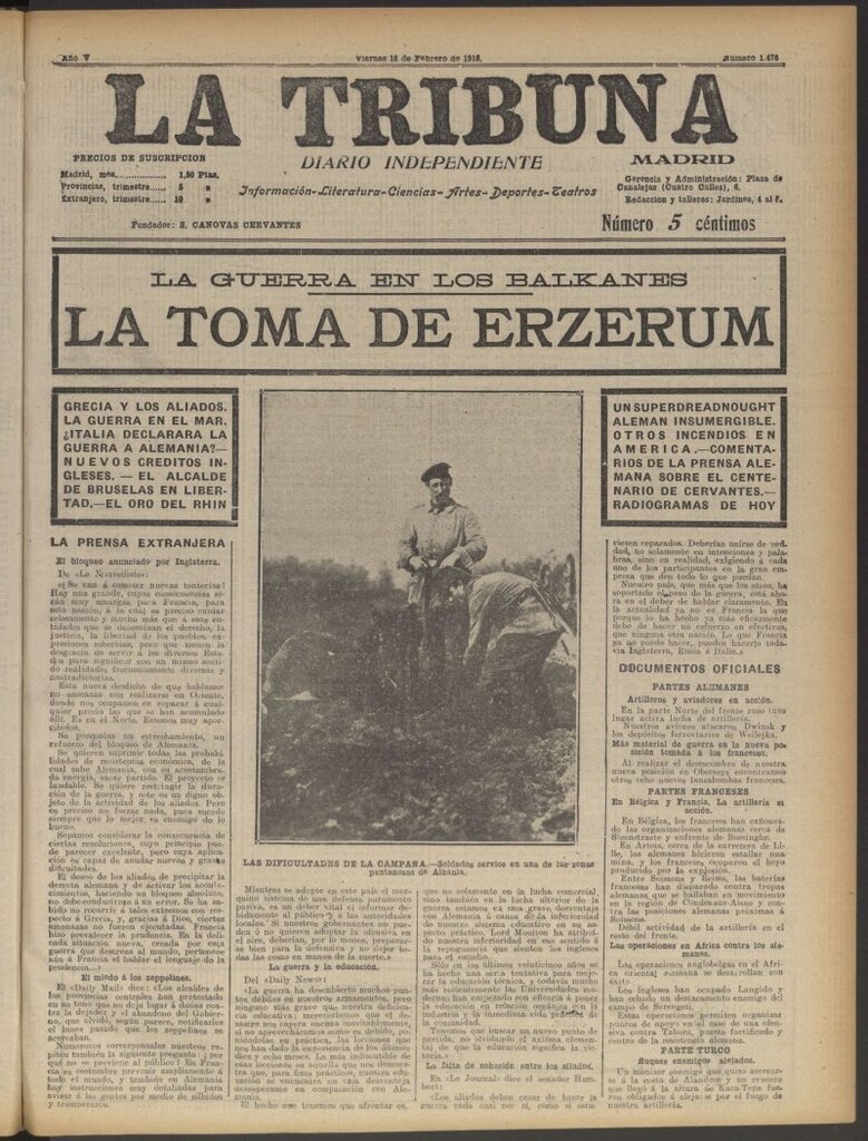 Miniatura de La Tribuna: diario independiente del 18 de febrero de 1916