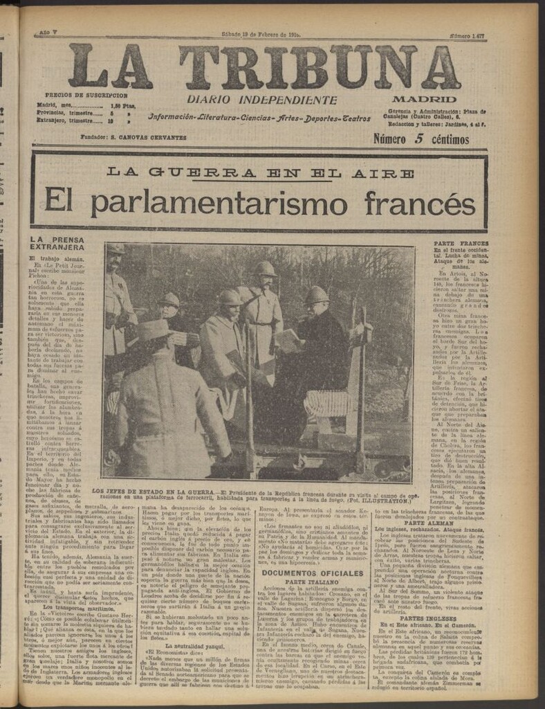 Miniatura de La Tribuna: diario independiente del 19 de febrero de 1916