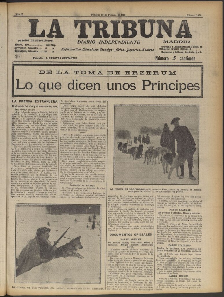 Miniatura de La Tribuna: diario independiente del 20 de febrero de 1916