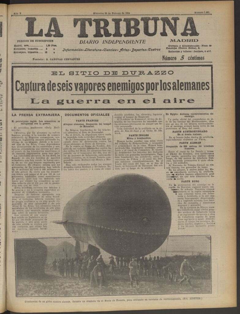 Miniatura de La Tribuna: diario independiente del 23 de febrero de 1916
