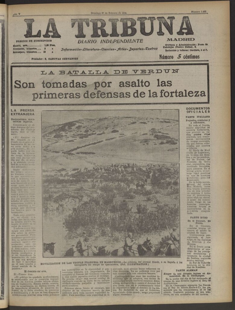 Miniatura de La Tribuna: diario independiente del 27 de febrero de 1916