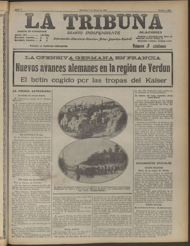 Miniatura de La Tribuna: diario independiente del 1 de marzo de 1916