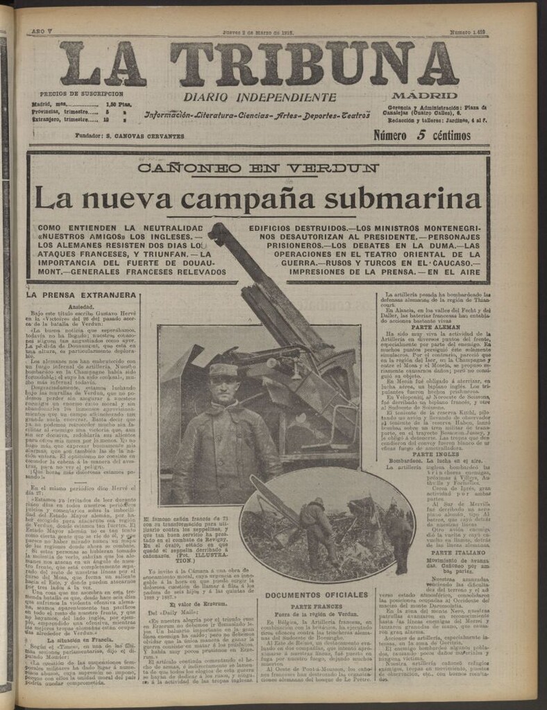 Miniatura de La Tribuna: diario independiente del 2 de marzo de 1916