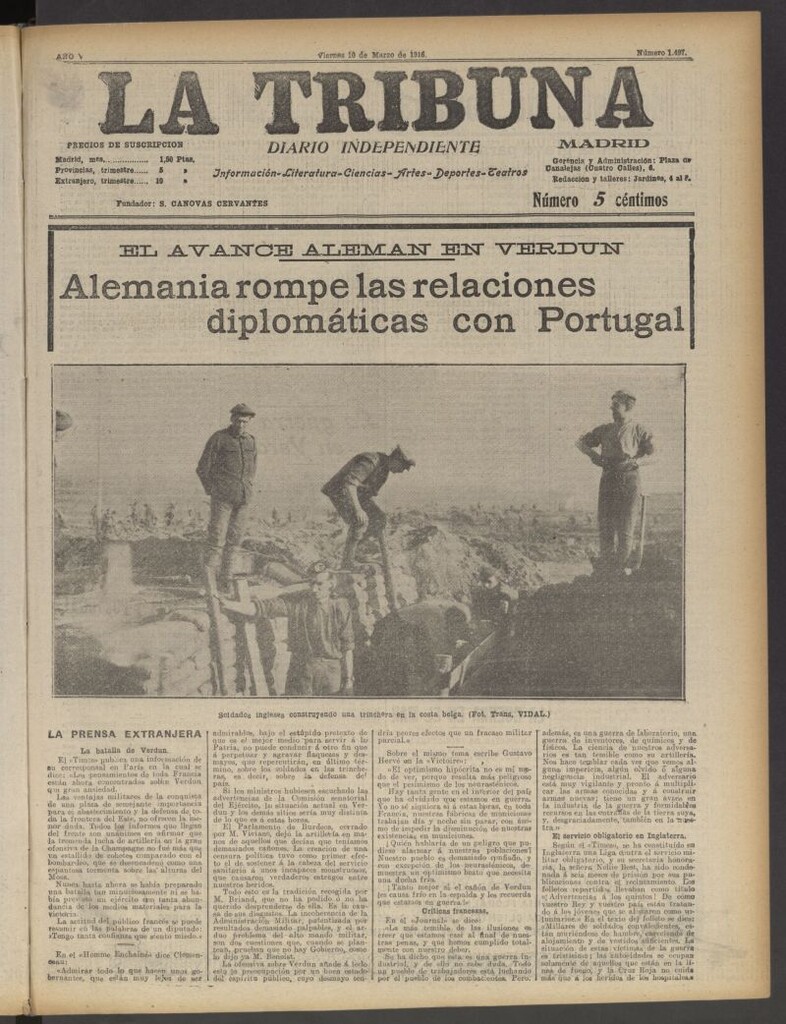 Miniatura de La Tribuna: diario independiente del 10 de marzo de 1916