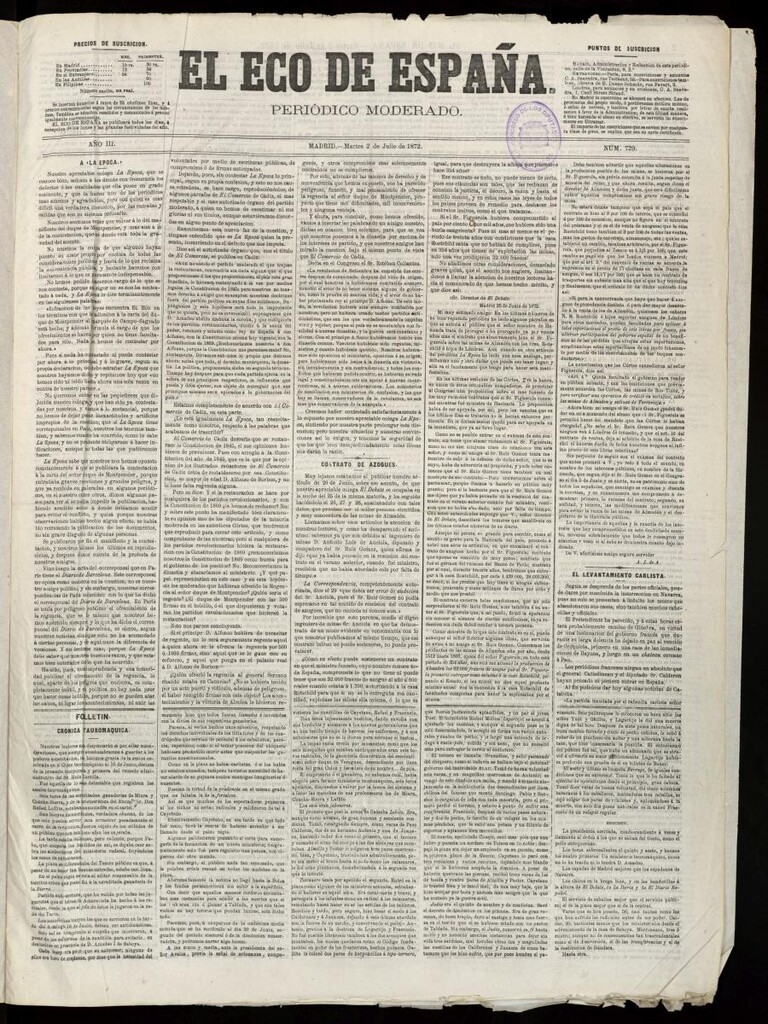 Miniatura de El Eco de España del 2 de julio de 1872