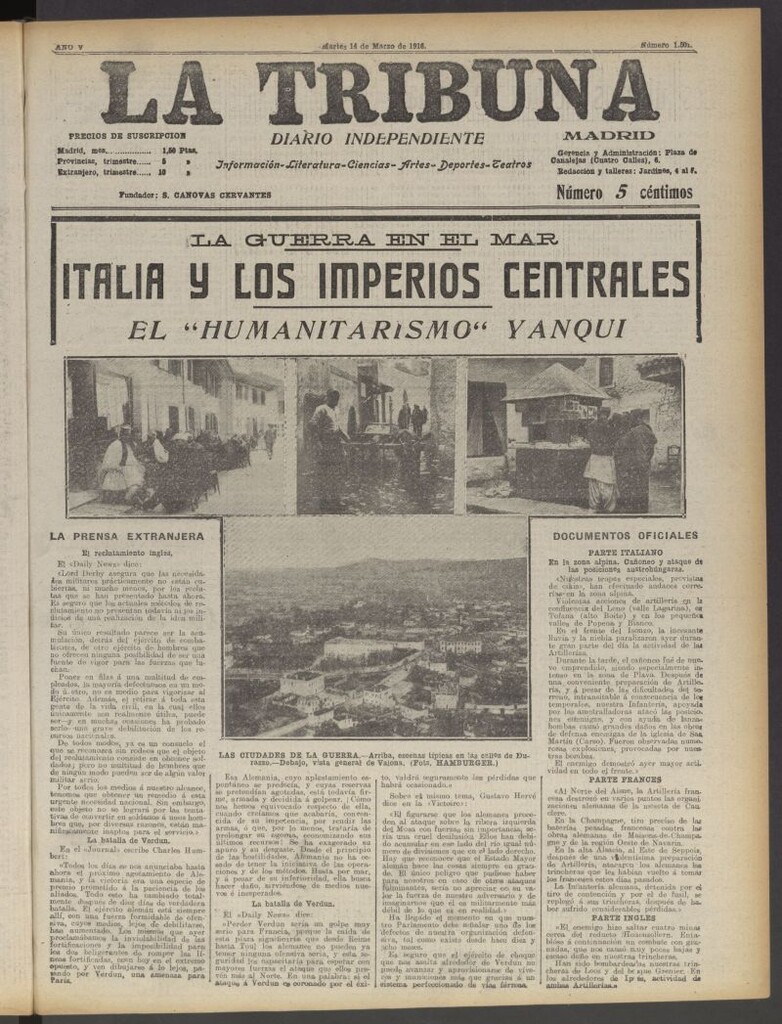 Miniatura de La Tribuna: diario independiente del 14 de marzo de 1916