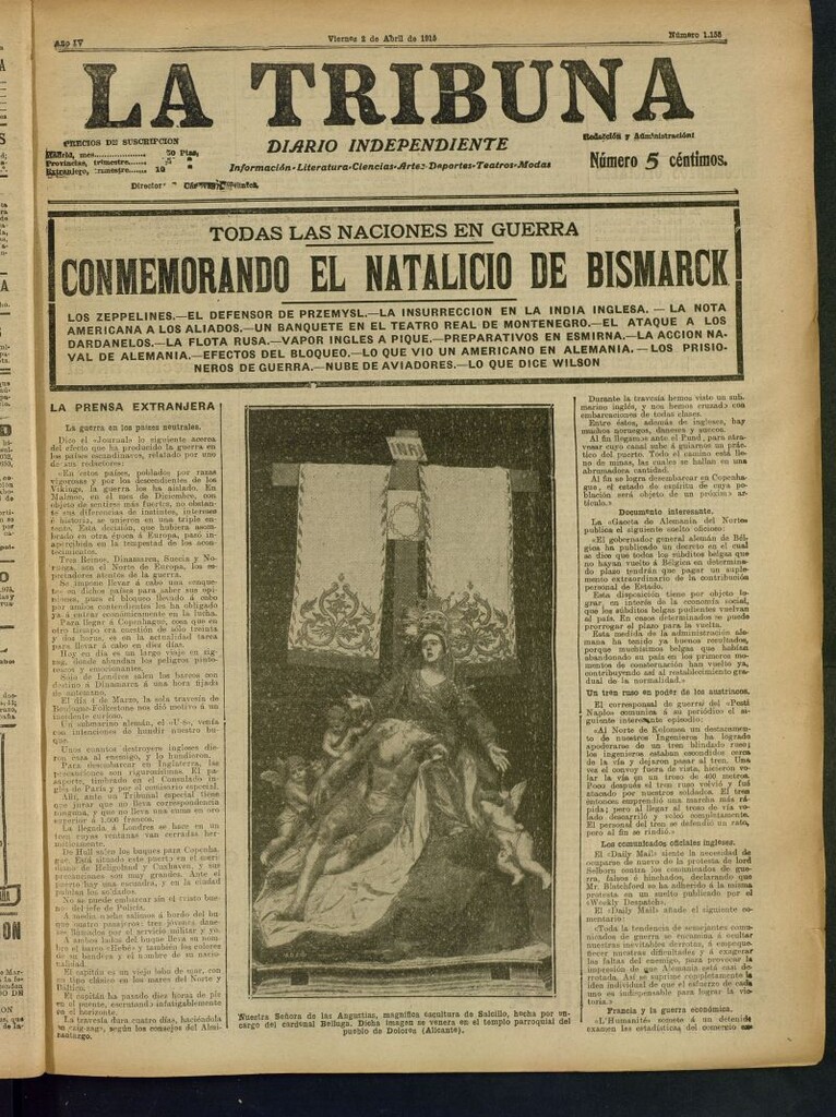 Miniatura de La Tribuna: diario independiente del 2 de abril de 1915