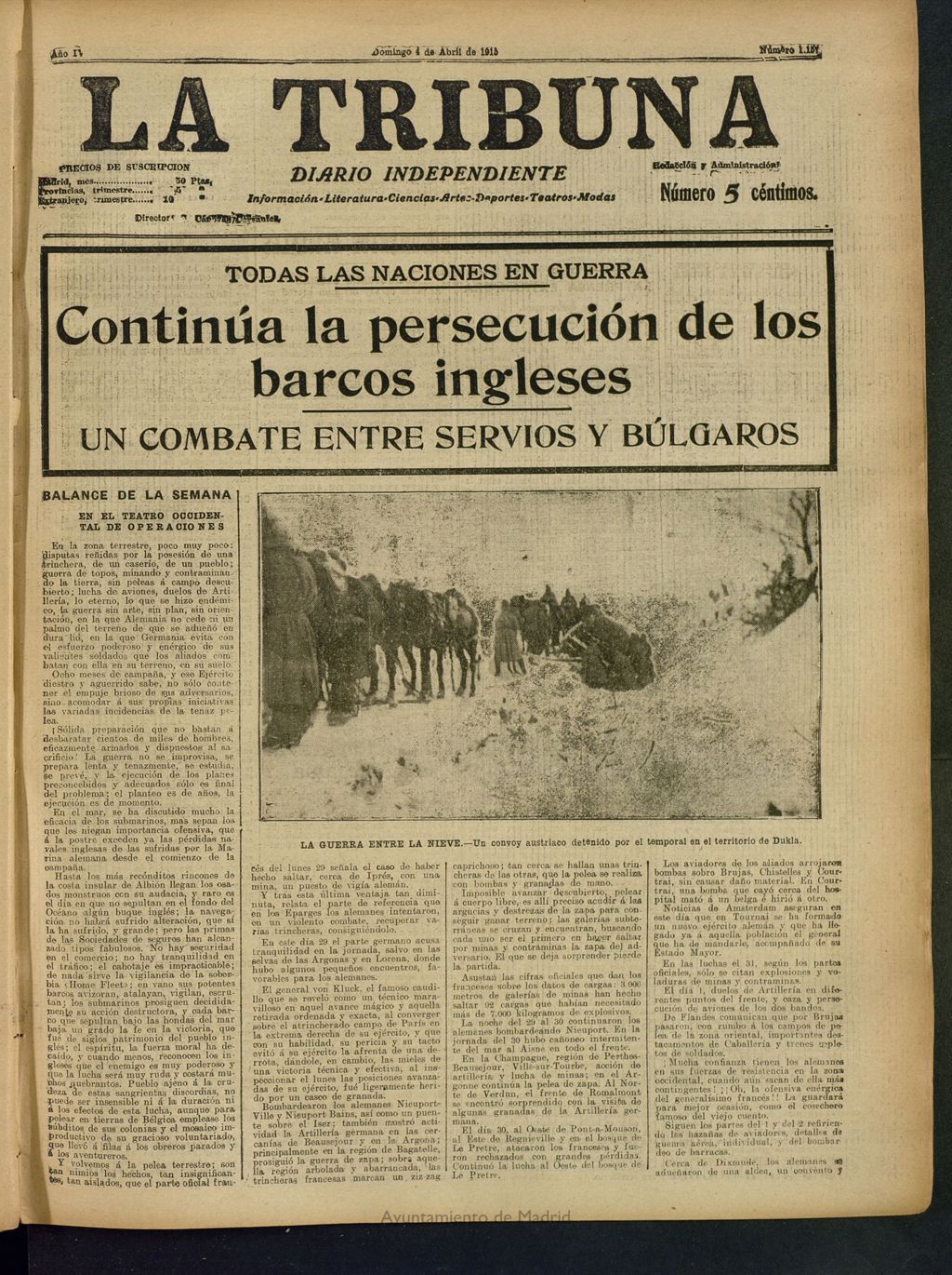 Miniatura de La Tribuna: diario independiente del 4 de abril de 1915