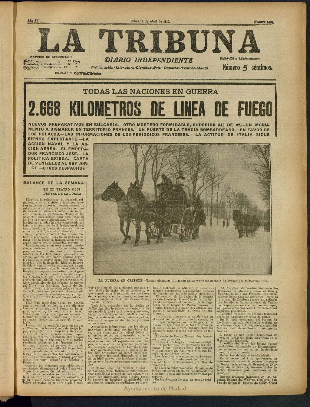 Miniatura de La Tribuna: diario independiente del 12 de abril de 1915