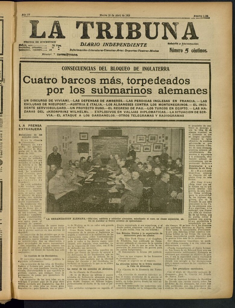 Miniatura de La Tribuna: diario independiente del 13 de abril de 1915