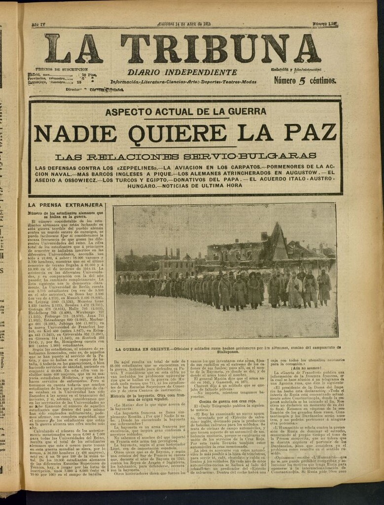 Miniatura de La Tribuna: diario independiente del 14 de abril de 1915