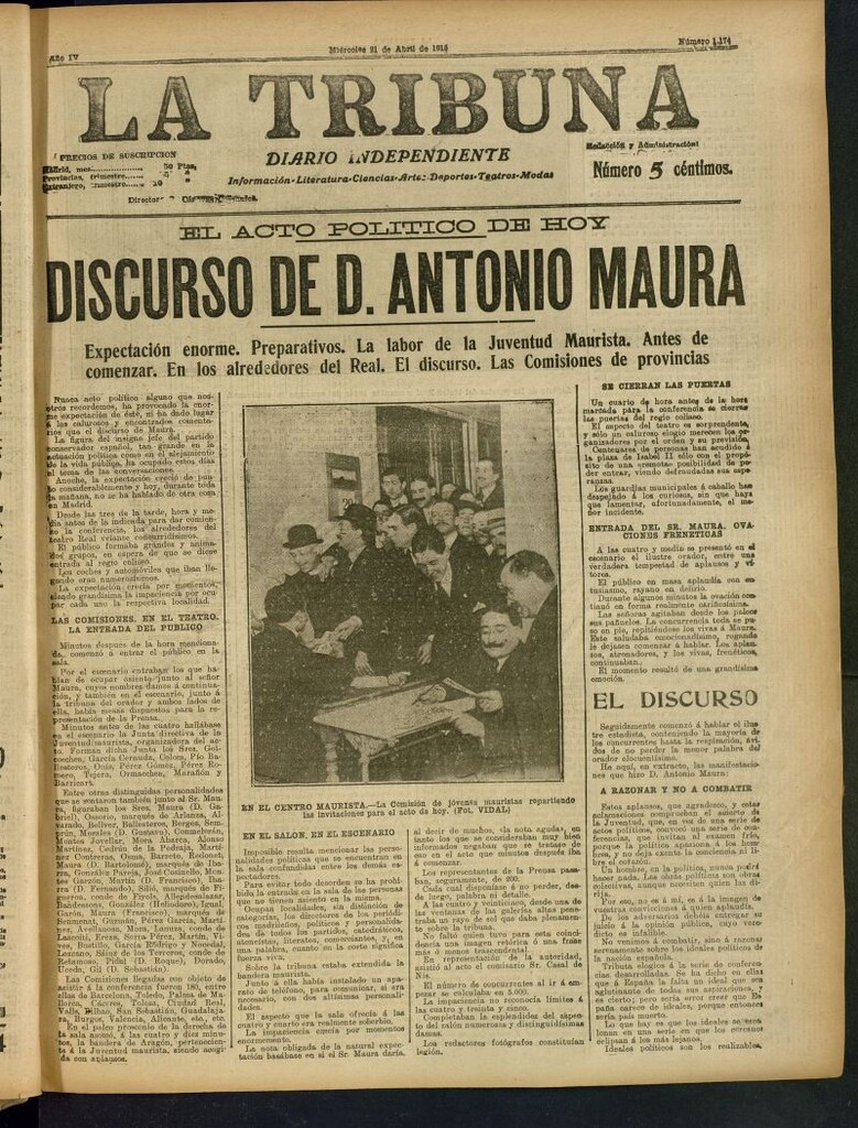 Miniatura de La Tribuna: diario independiente del 21 de abril de 1915