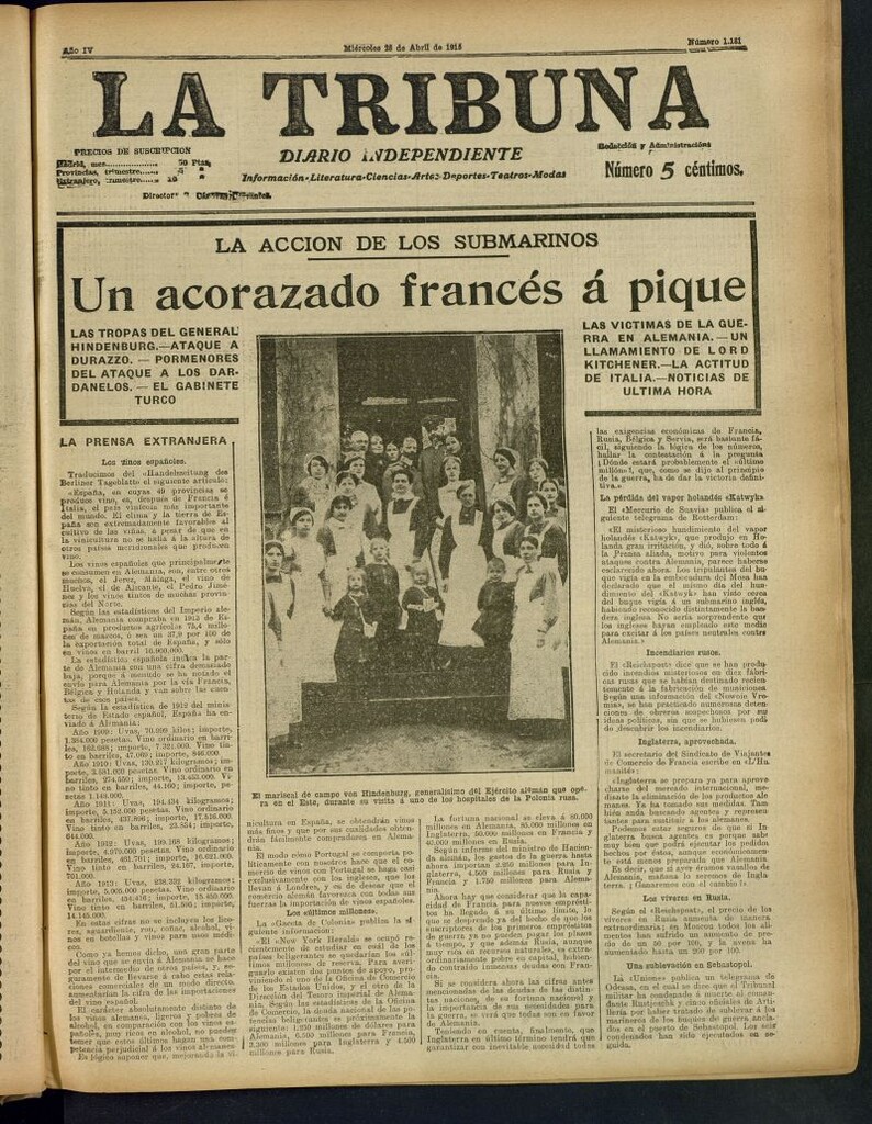 Miniatura de La Tribuna: diario independiente del 28 de abril de 1915