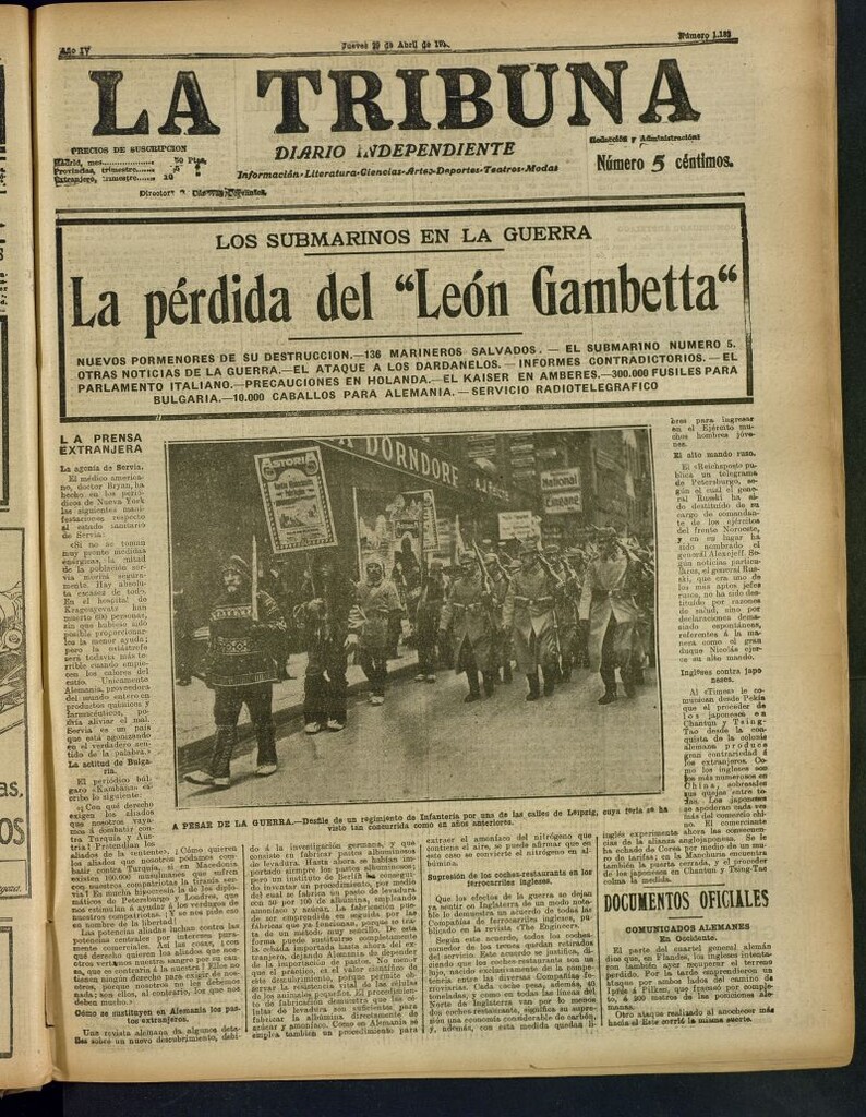 Miniatura de La Tribuna: diario independiente del 29 de abril de 1915