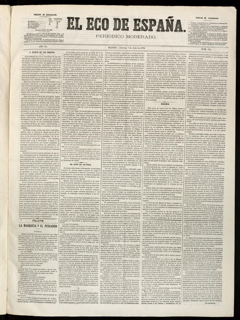 Miniatura de El Eco de España del 7 de julio de 1872