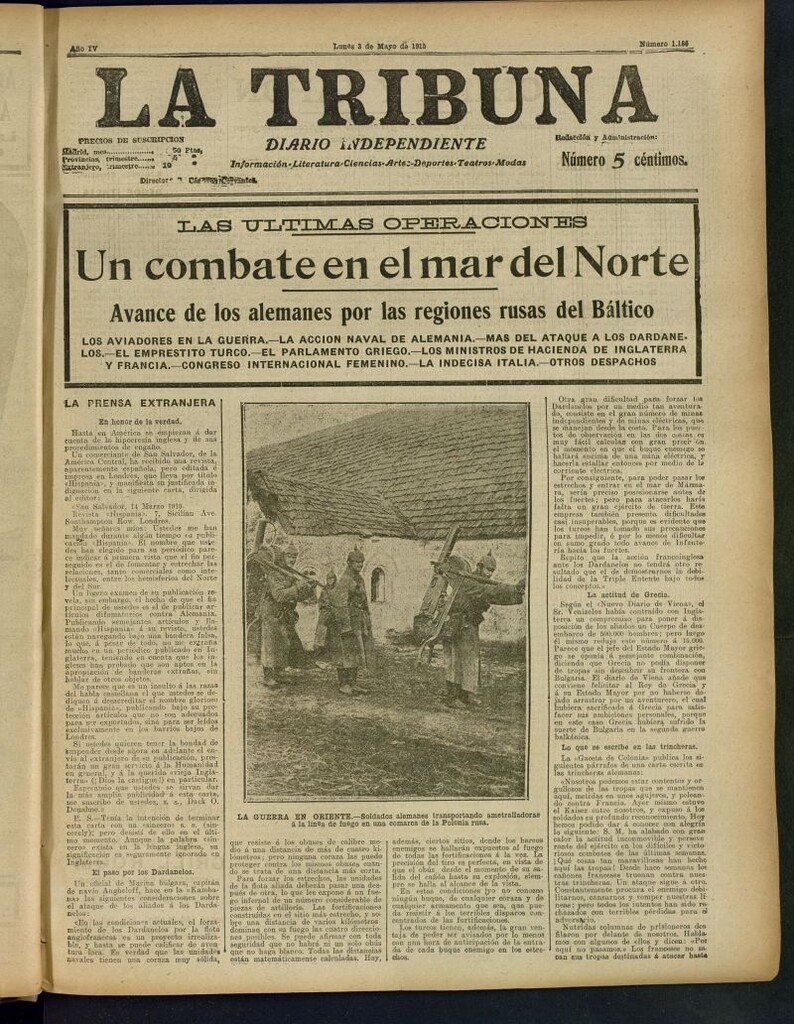 Miniatura de La Tribuna: diario independiente del 3 de mayo de 1915