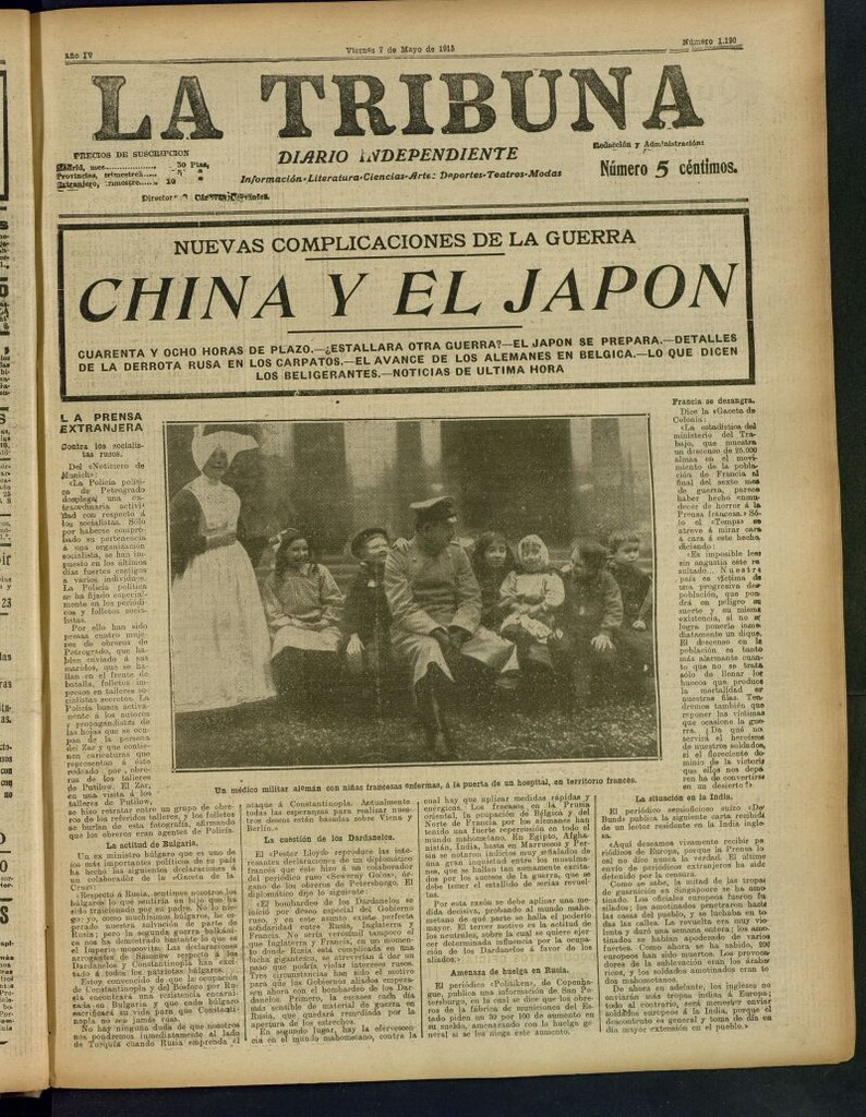 Miniatura de La Tribuna: diario independiente del 7 de mayo de 1915