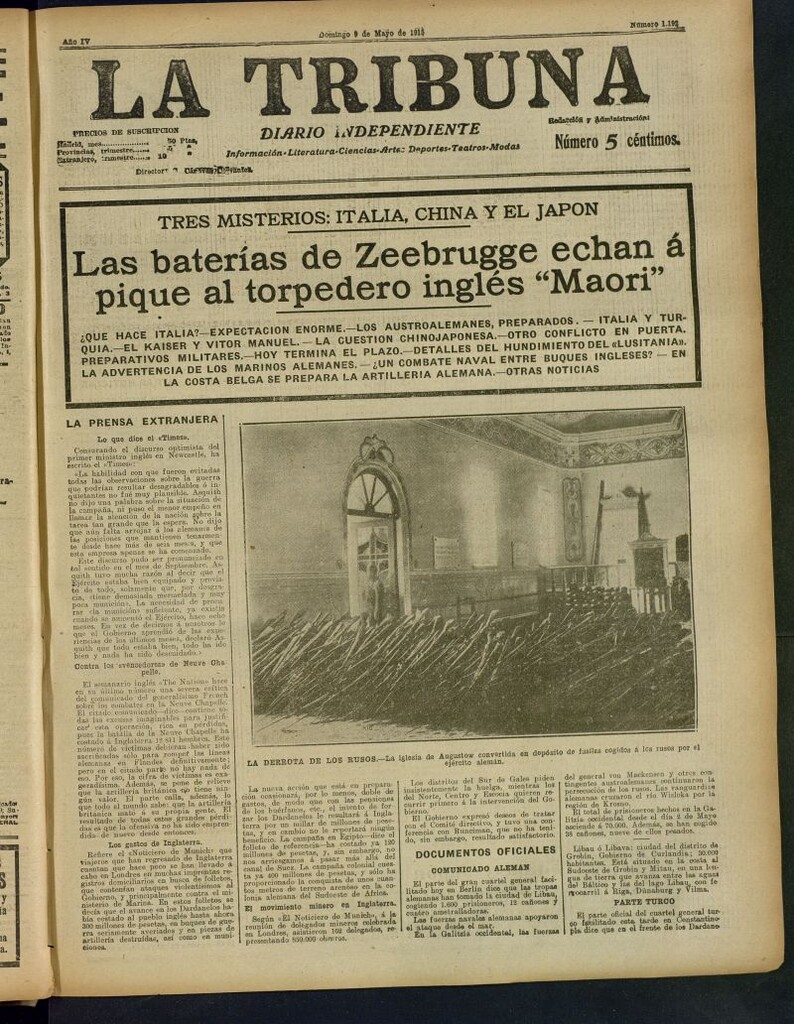 Miniatura de La Tribuna: diario independiente del 9 de mayo de 1915