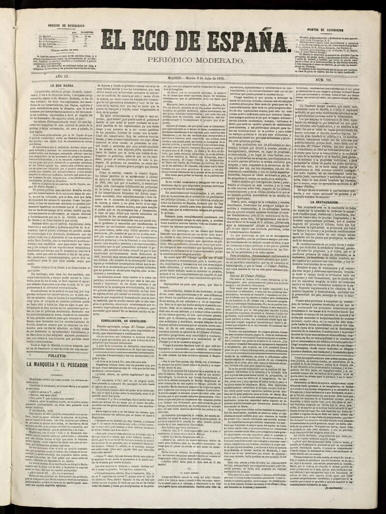 Miniatura de El Eco de España del 9 de julio de 1872