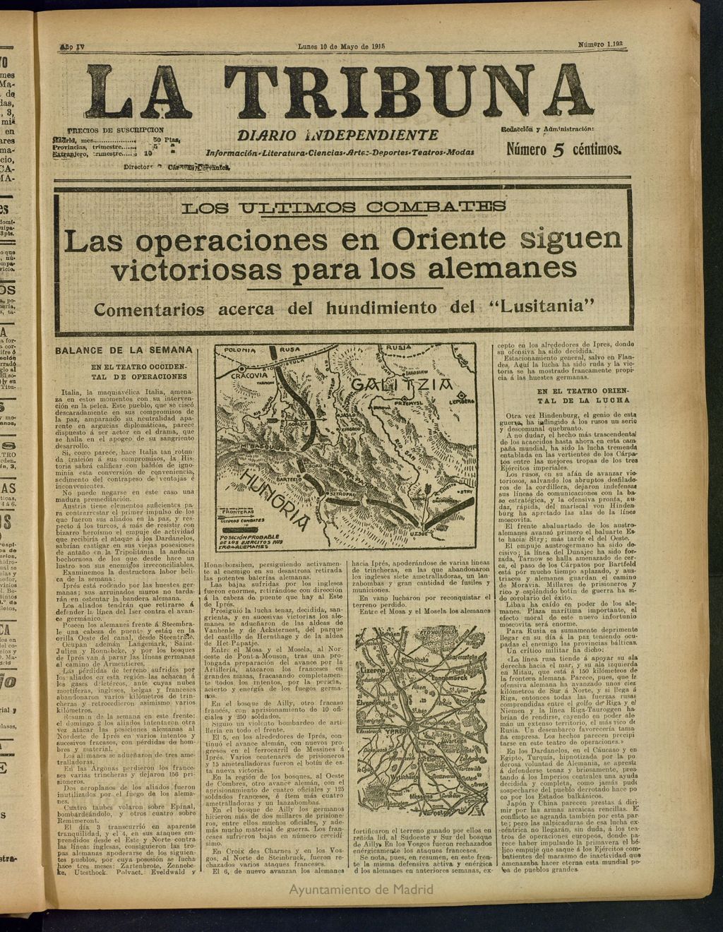 Miniatura de La Tribuna: diario independiente del 10 de mayo de 1915