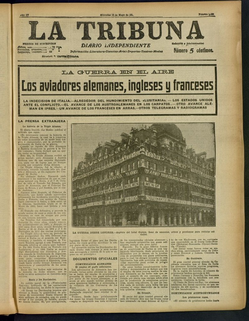 Miniatura de La Tribuna: diario independiente del 12 de mayo de 1915