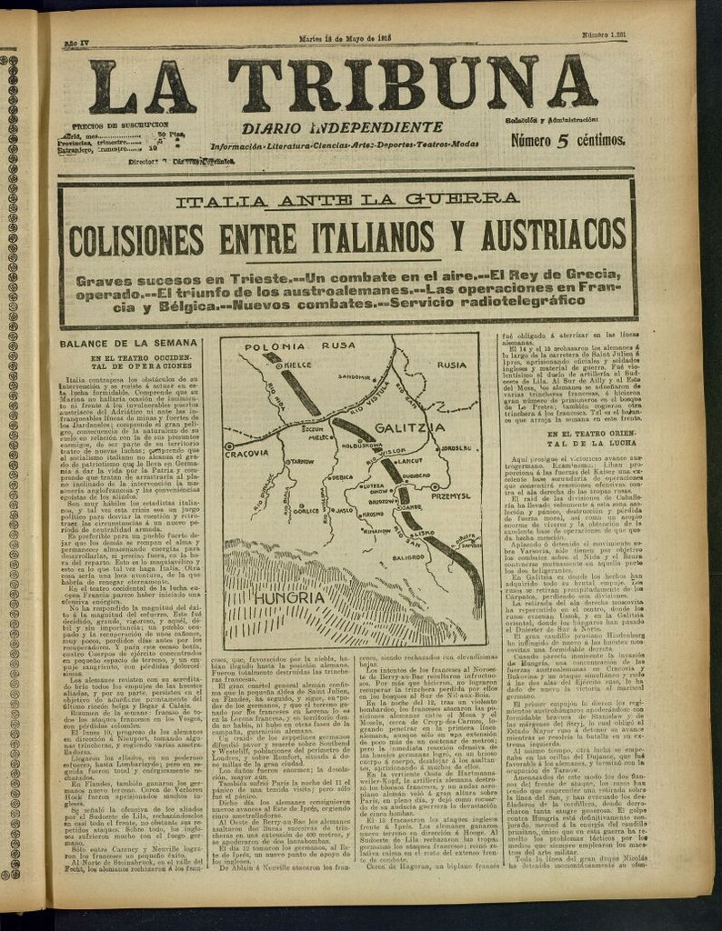 Miniatura de La Tribuna: diario independiente del 18 de mayo de 1915