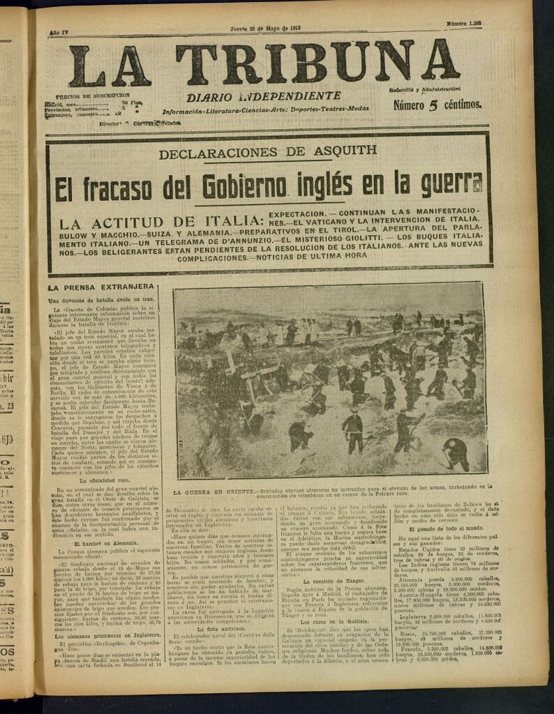 Miniatura de La Tribuna: diario independiente del 20 de mayo de 1915