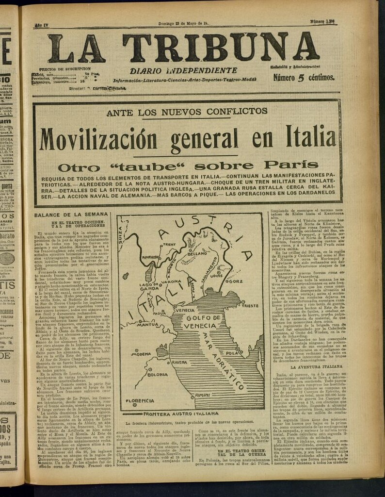 Miniatura de La Tribuna: diario independiente del 23 de mayo de 1915