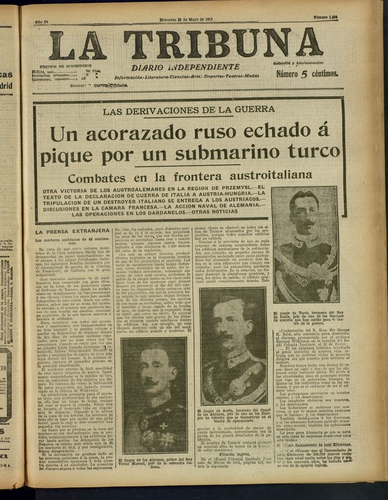Miniatura de La Tribuna: diario independiente del 26 de mayo de 1915