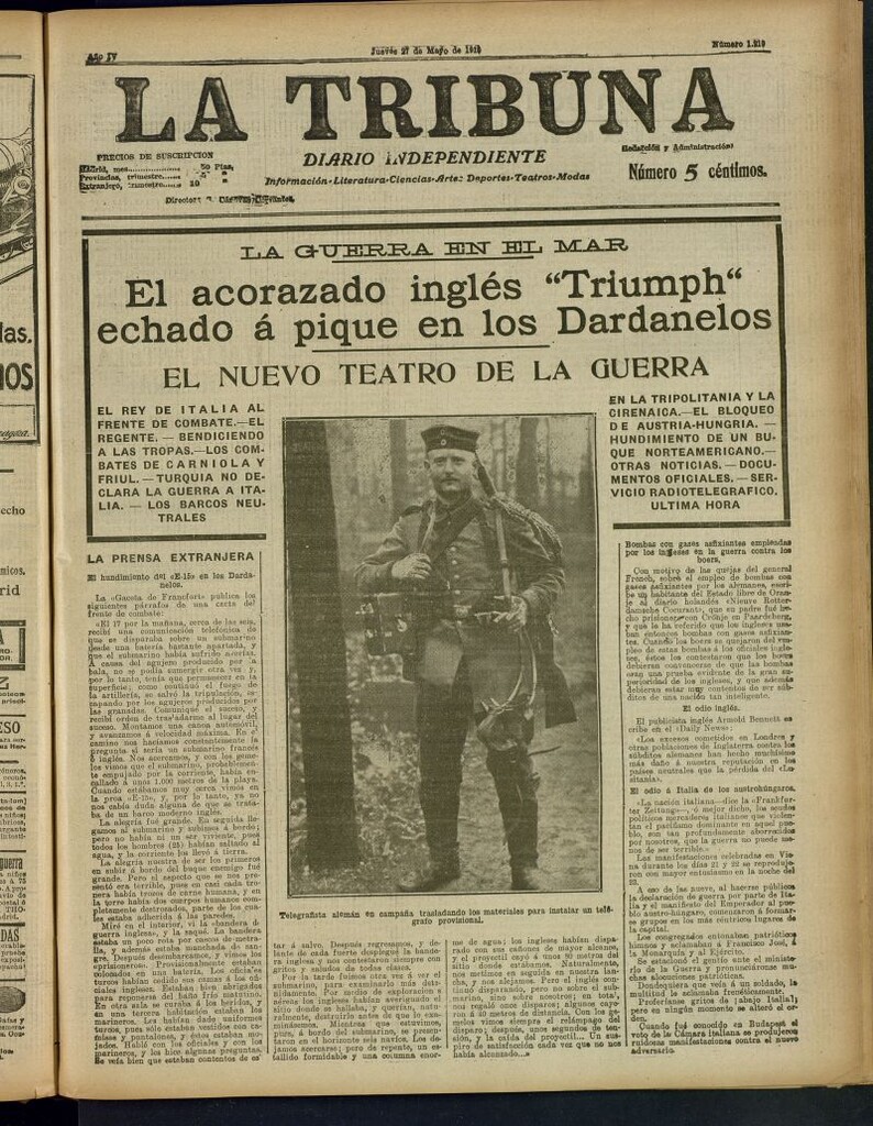 Miniatura de La Tribuna: diario independiente del 27 de mayo de 1915