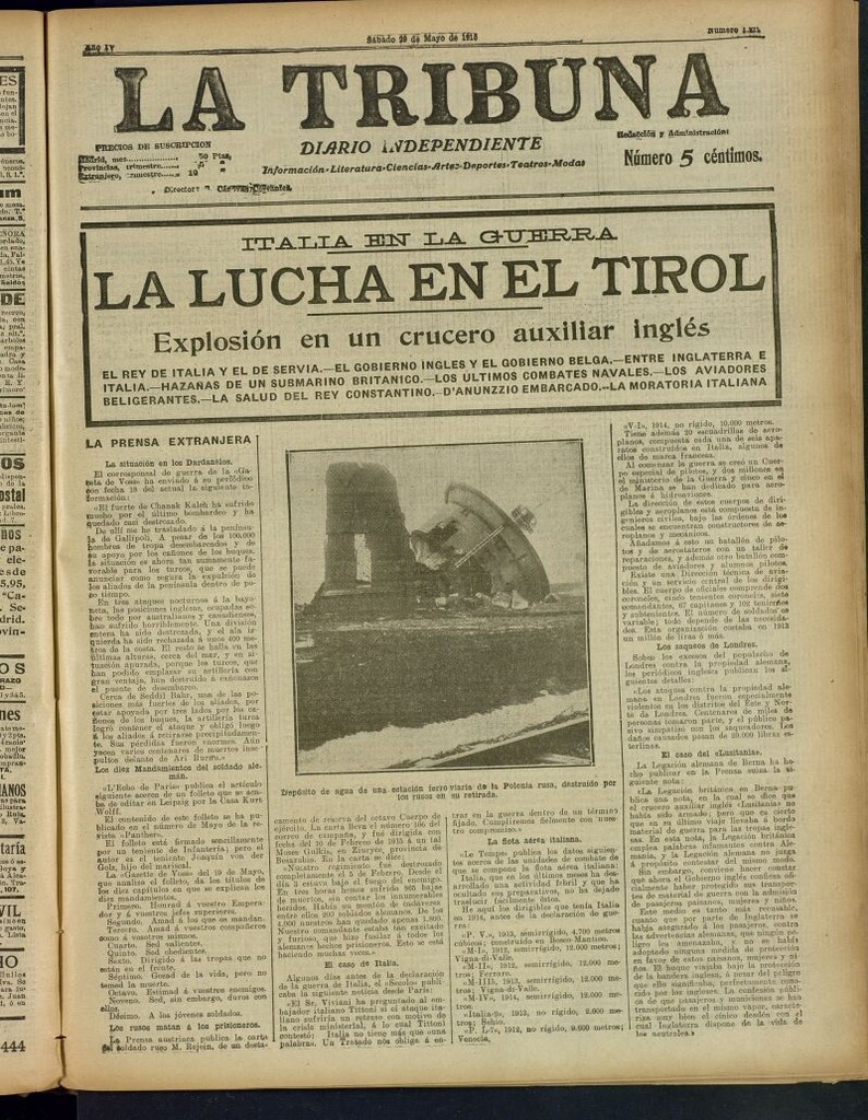 Miniatura de La Tribuna: diario independiente del 29 de mayo de 1915