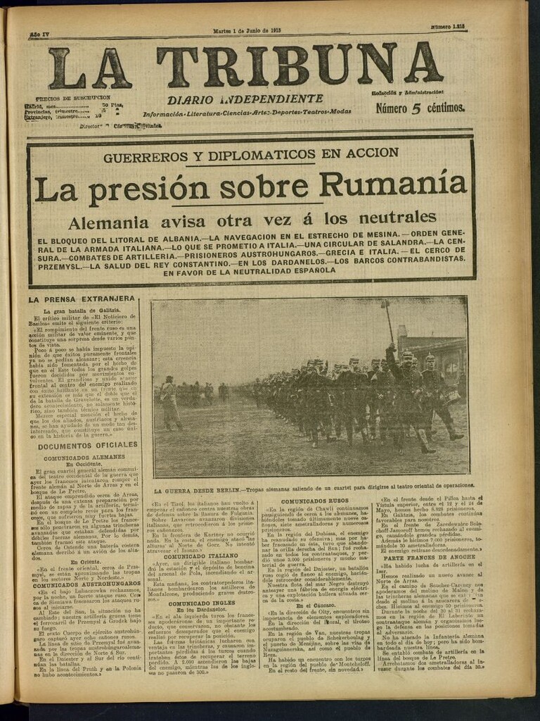 Miniatura de La Tribuna: diario independiente del 1 de junio de 1915