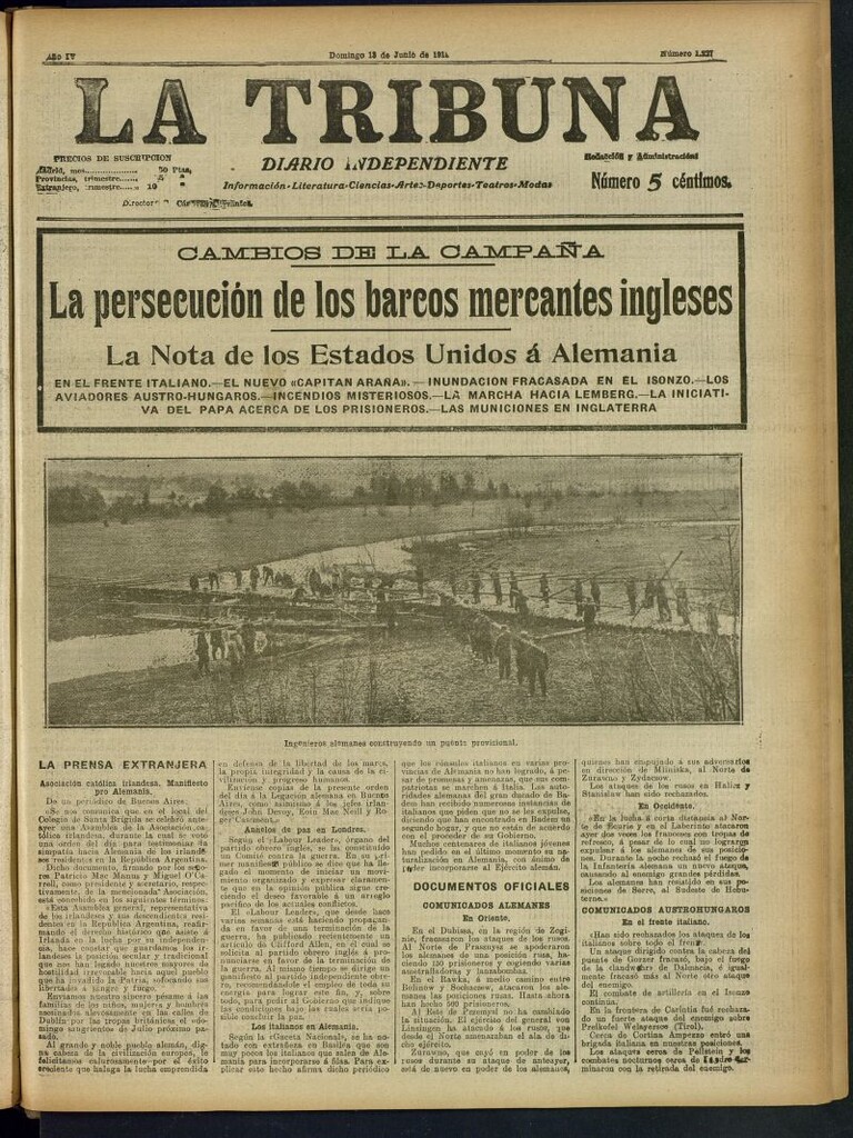 Miniatura de La Tribuna: diario independiente del 13 de junio de 1915