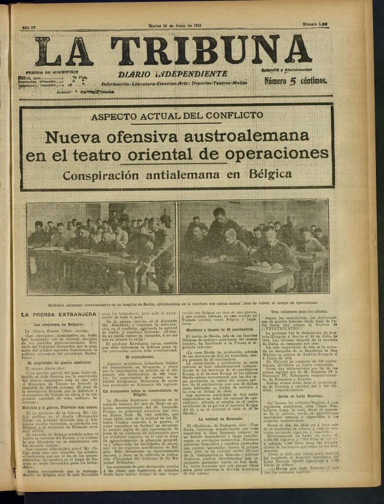 Miniatura de La Tribuna: diario independiente del 15 de junio de 1915
