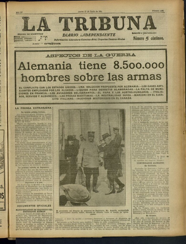Miniatura de La Tribuna: diario independiente del 17 de junio de 1915