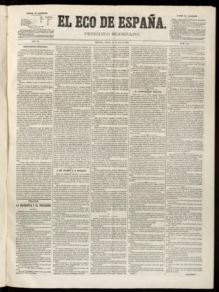 Miniatura de El Eco de España del 13 de julio de 1872