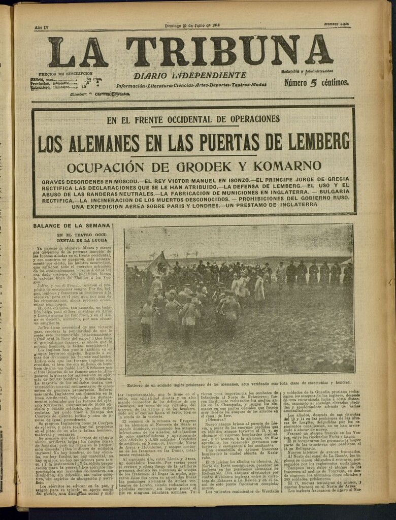 Miniatura de La Tribuna: diario independiente del 20 de junio de 1915