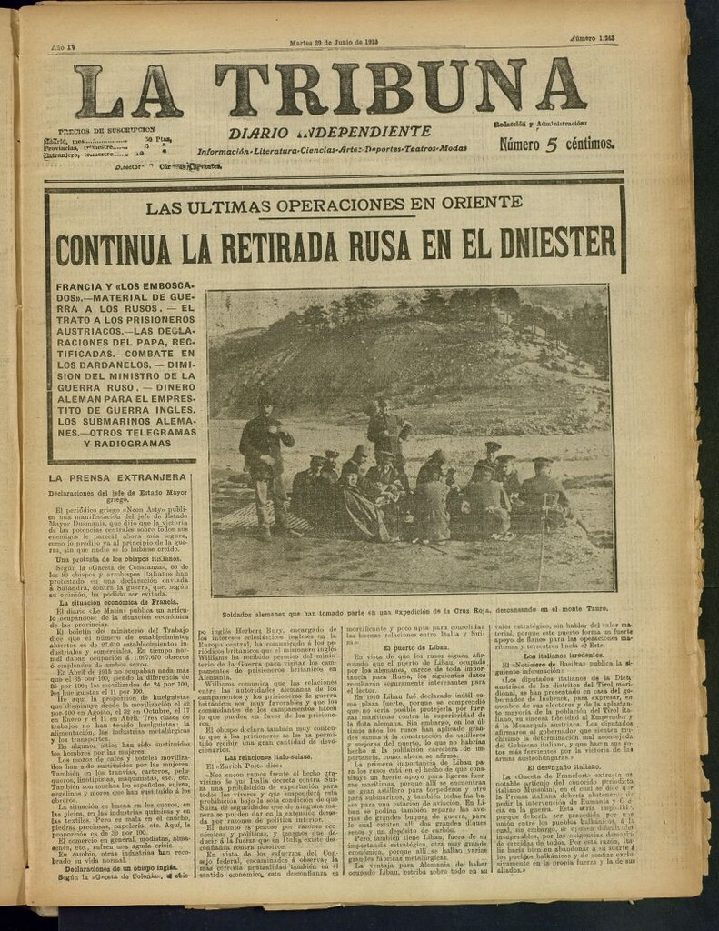 Miniatura de La Tribuna: diario independiente del 29 de junio de 1915
