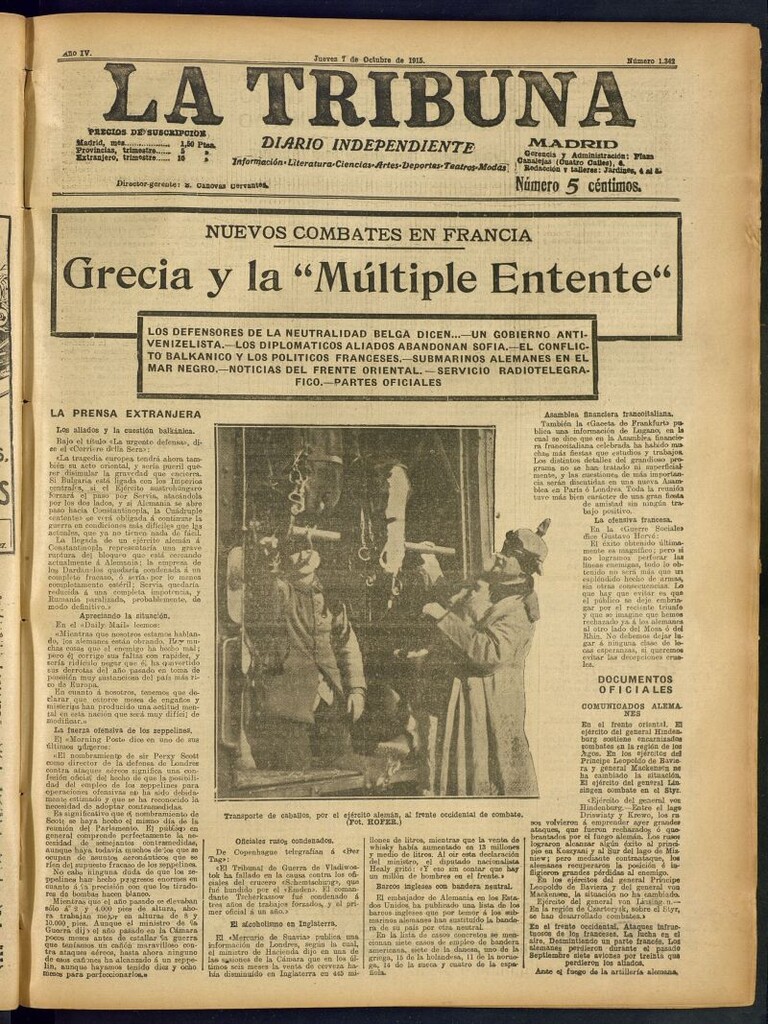 Miniatura de La Tribuna: diario independiente del 7 de octubre de 1915