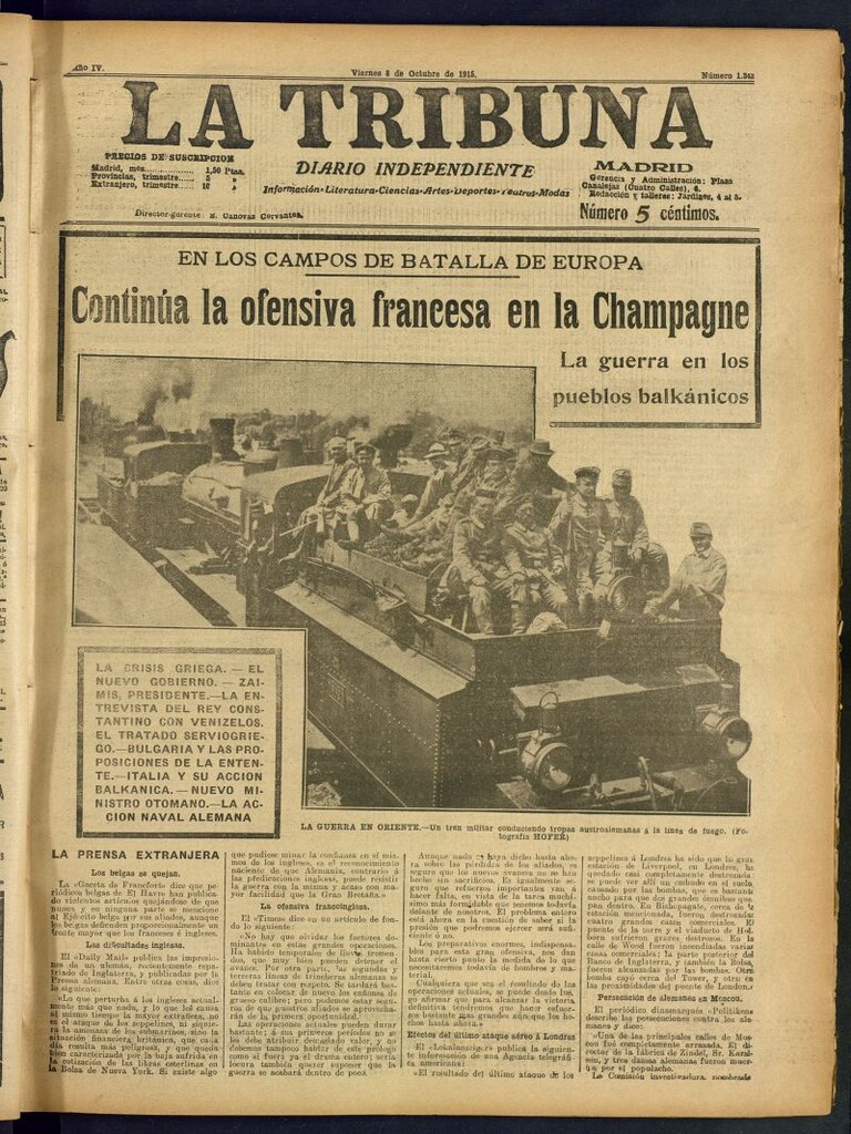 Miniatura de La Tribuna: diario independiente del 8 de octubre de 1915