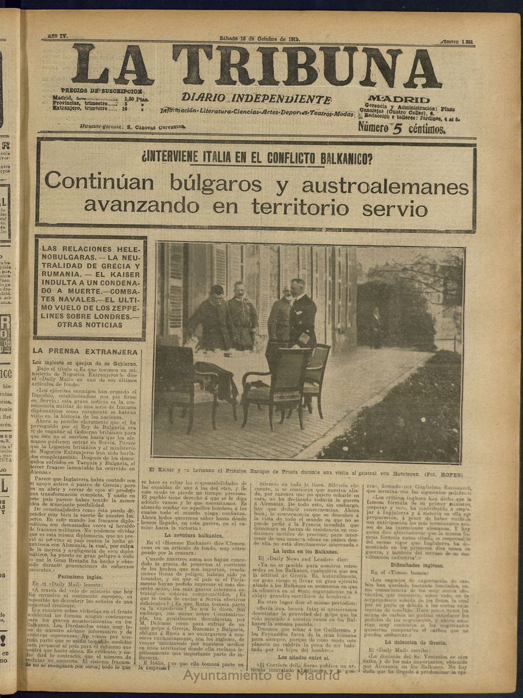 Miniatura de La Tribuna: diario independiente del 16 de octubre de 1915
