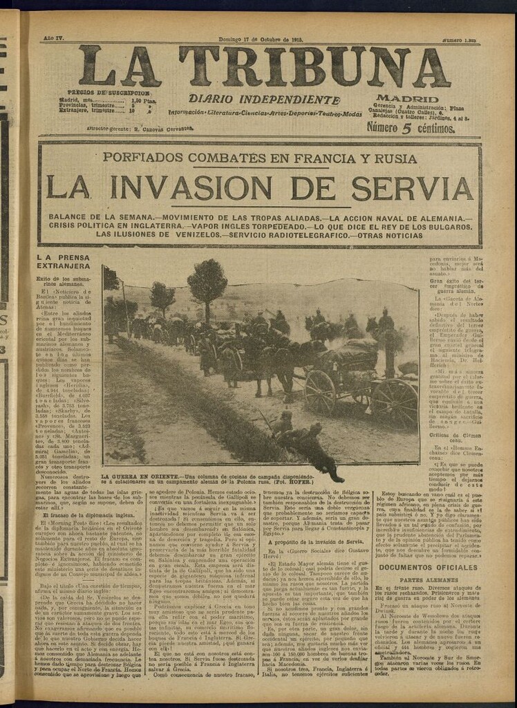 Miniatura de La Tribuna: diario independiente del 17 de octubre de 1915