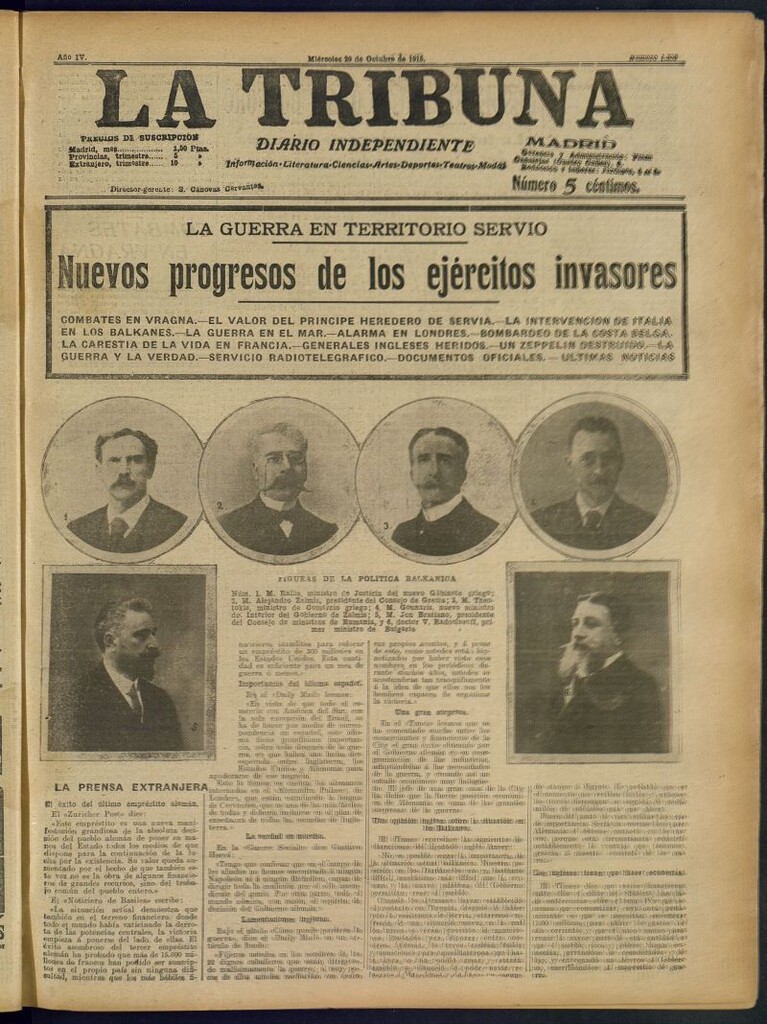 Miniatura de La Tribuna: diario independiente del 20 de octubre de 1915