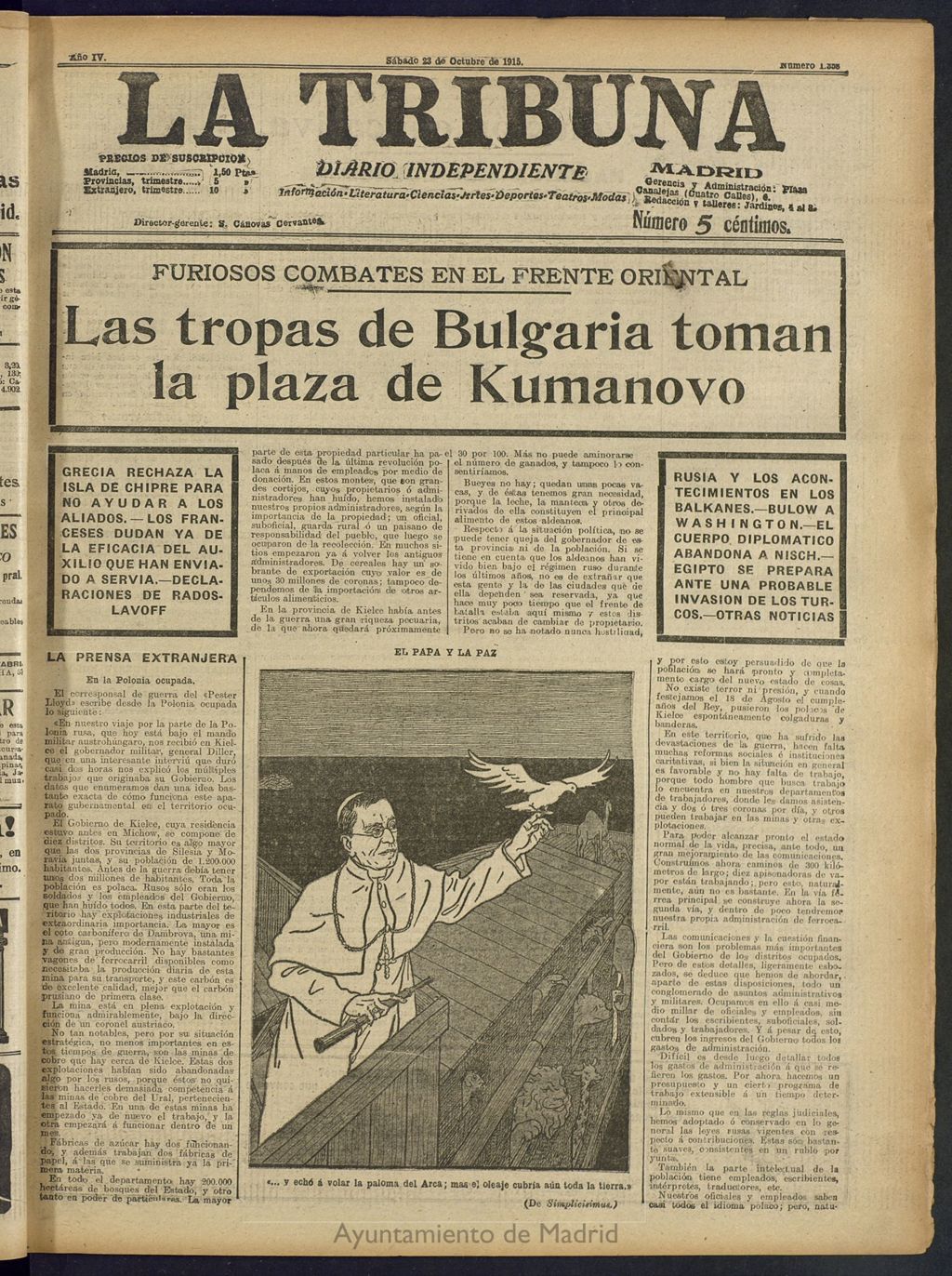 Miniatura de La Tribuna: diario independiente del 23 de octubre de 1915