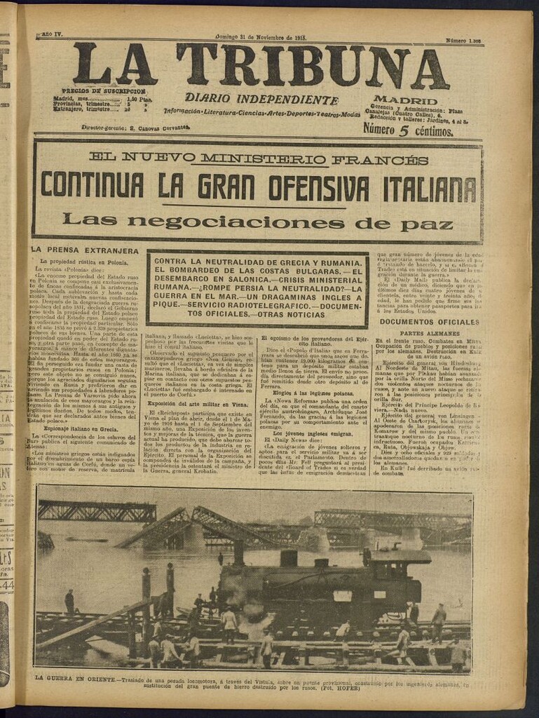 Miniatura de La Tribuna: diario independiente del 31 de noviembre [sic] de 1915