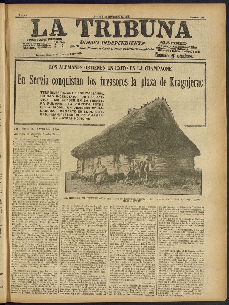 Miniatura de La Tribuna: diario independiente del 2 de noviembre de 1915