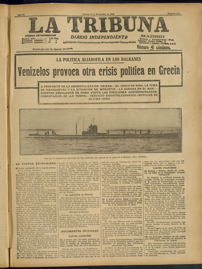 Miniatura de La Tribuna: diario independiente del 5 de noviembre de 1915