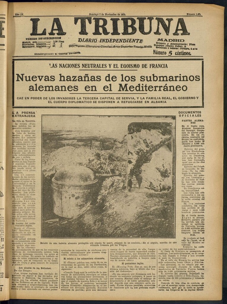 Miniatura de La Tribuna: diario independiente del 7 de noviembre de 1915
