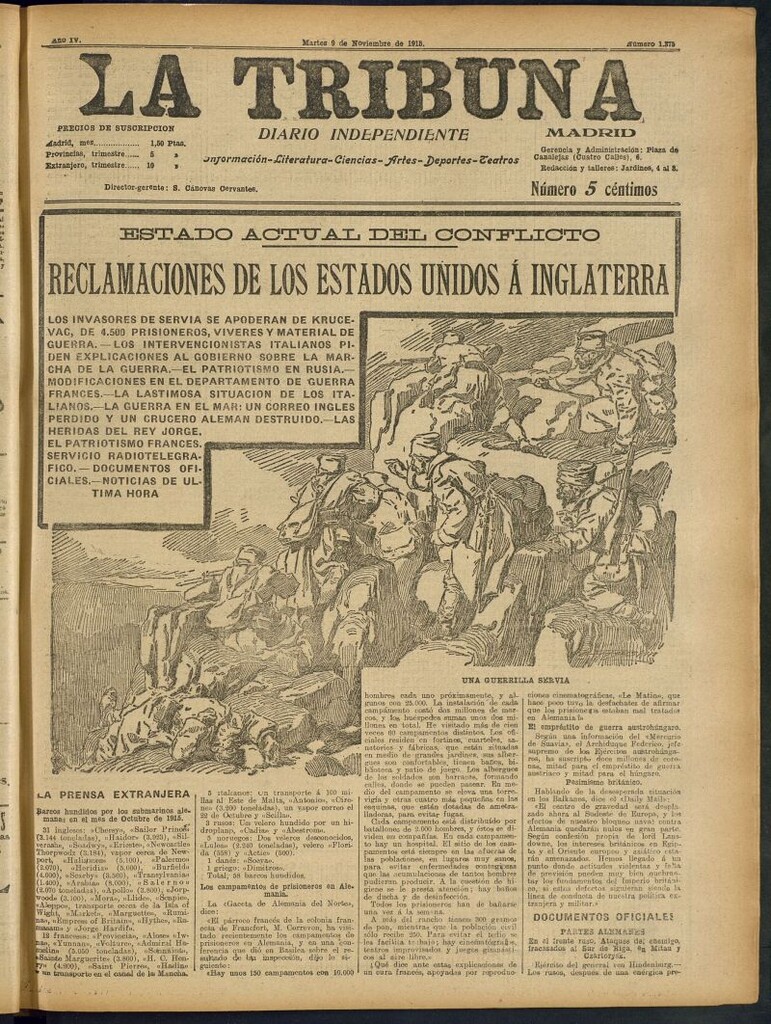 Miniatura de La Tribuna: diario independiente del 9 de noviembre de 1915